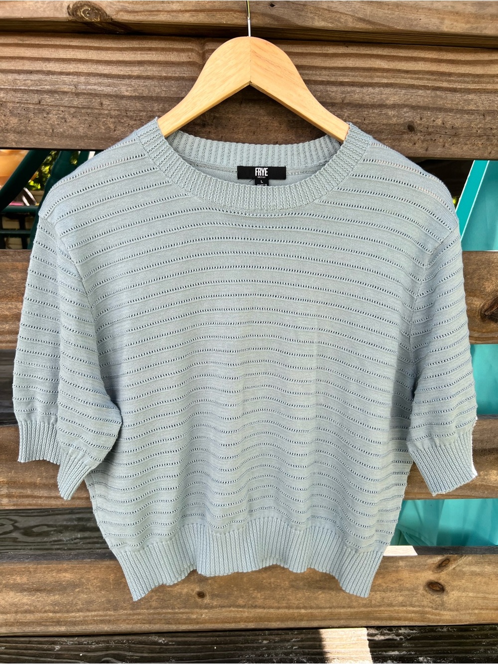 FRYE Grey Knit Crewneck Sweater Short Sleeve Shirt Large